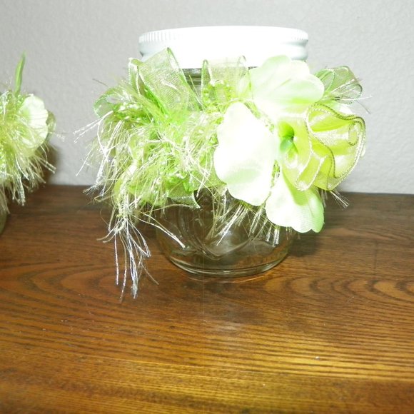 4 Wedding Party Table Decor Favor Green Glass Jar - Picture 2 of 13